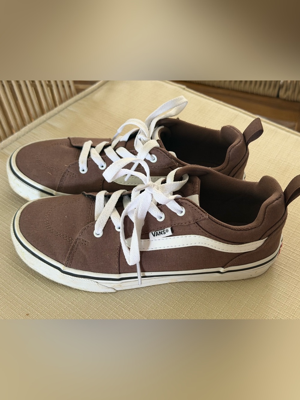 Vans Kids Brown Canvas Old Skool Sneakers with White Stripe